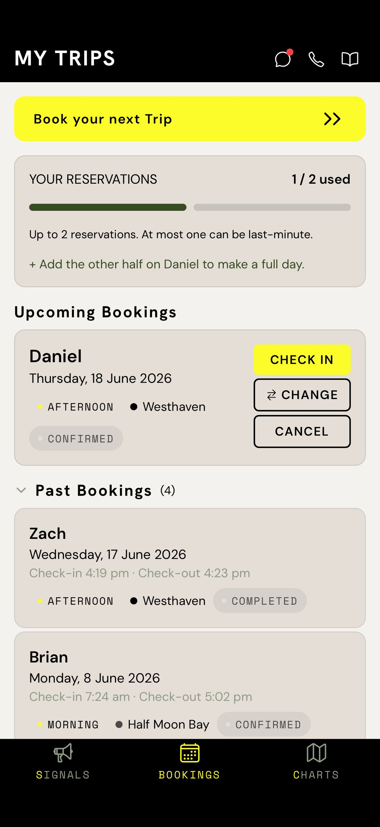 Check-in screen - “you’re aboard” confirmation