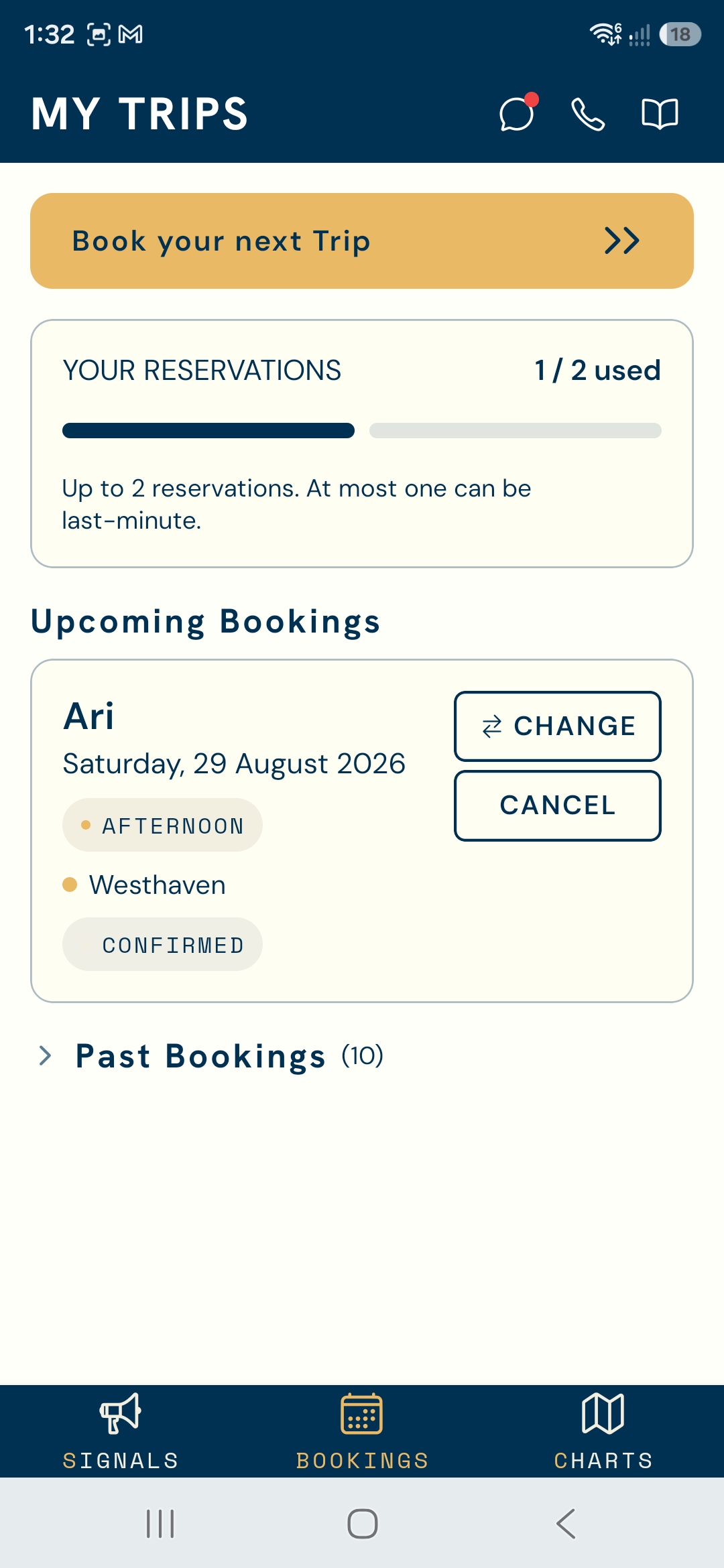 Check-in screen - “you’re aboard” confirmation
