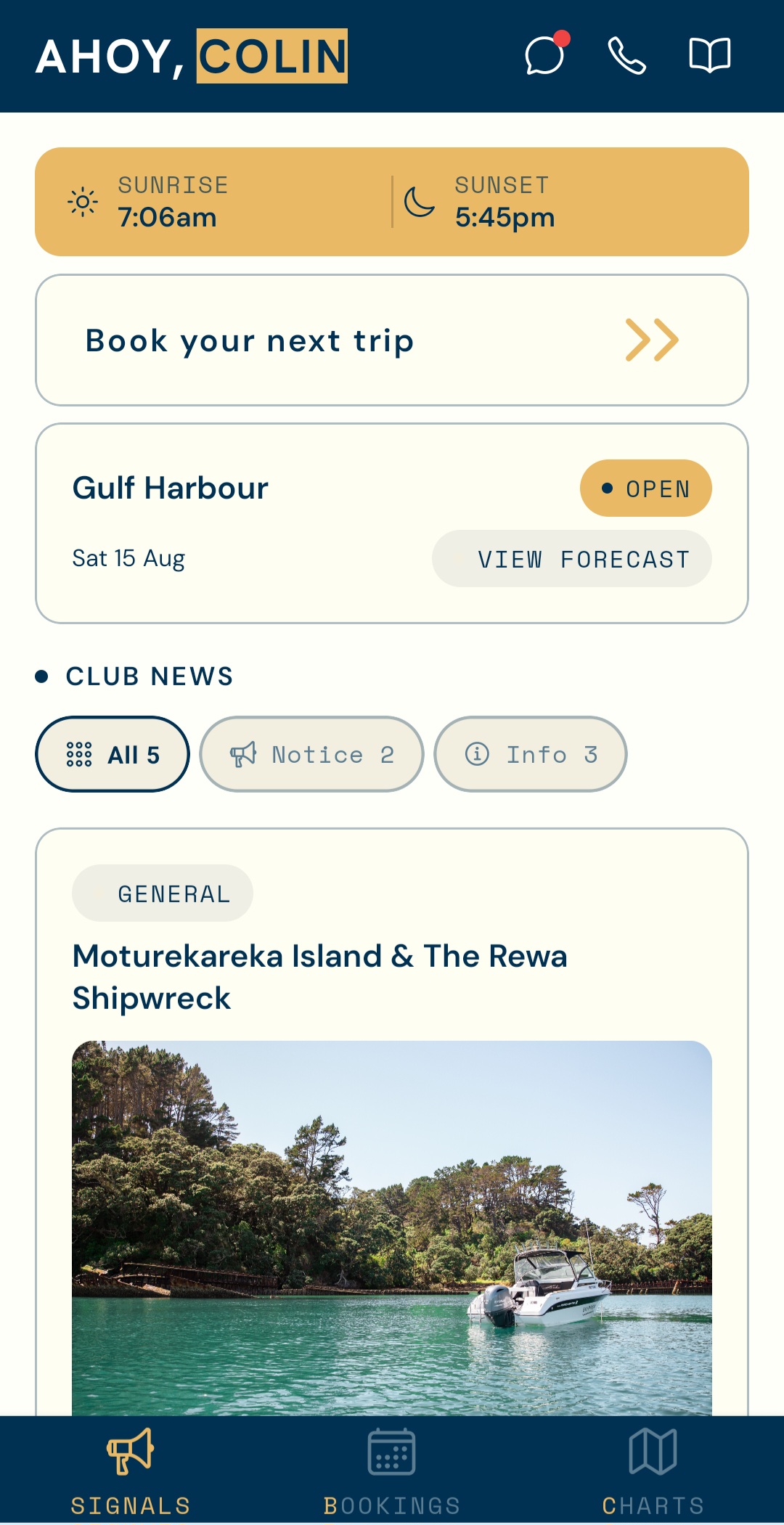 The SBC app home screen